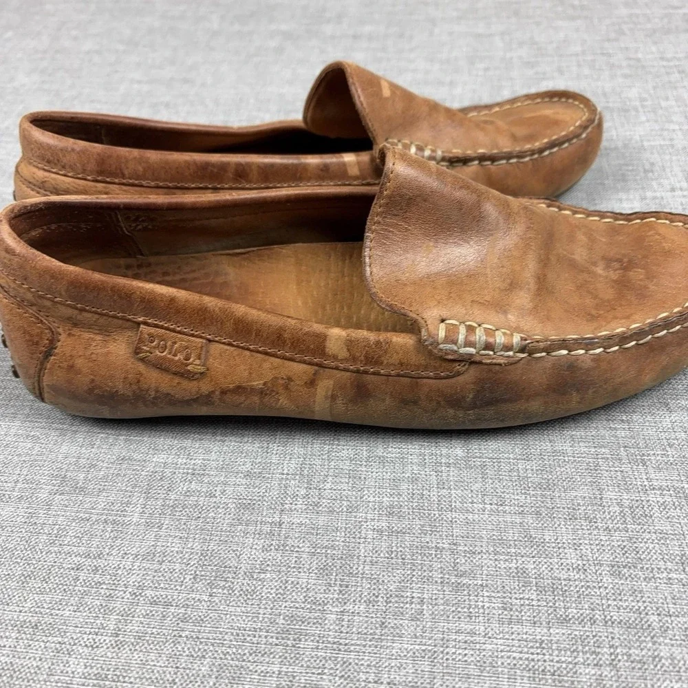 Polo Ralph Lauren Leather Loafer Woodley Shoes Mens Size 9.5 D Brown Driving